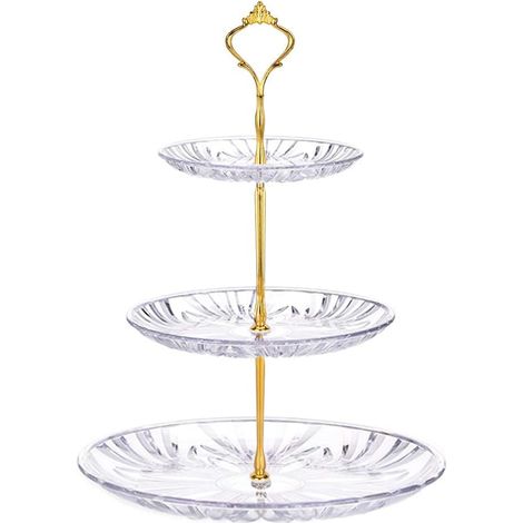 Présentoir à Gâteaux 3 Niveaux, support gateau avec tige métallique, Porte-gâteaux et Support à Desserts, Stand de Fruits transparent pour mariages, anniversaires, sûr et non toxique (1/5)