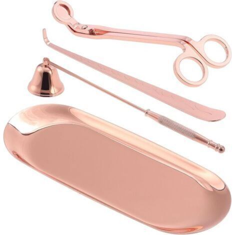 Candle Cover Tool Kit, Candle Snuffer, Wick Trimmer, Stainless Steel Wick Spoon and Storage Tray(Rose Gold) (1/5)