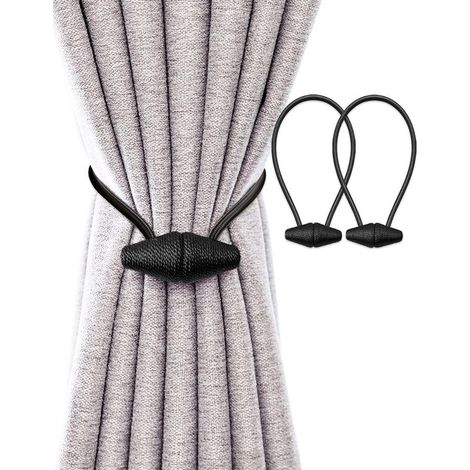 Fermacravatte magnetiche per tende con magnete più grande e potenziato, confezione da 2, 48 cm, per tende da interno ed esterno - Nero (1/5)