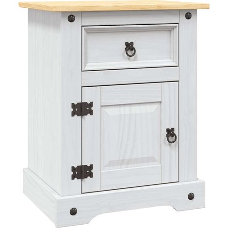 Comodino con cassetto e vano con anta 53 x 39 x 66 cm in legno massello di pino bianco DEC033932