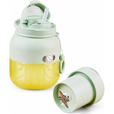 Blender Portable Rechargeable 800 ml, Gourde à Jus avec 2 Couvercles et Paille, Vert Clair (1/5)