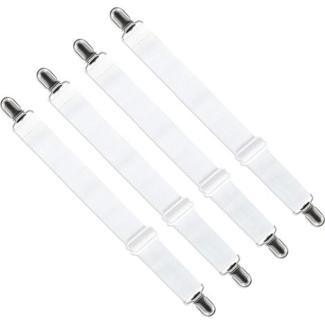 Tendeur Drap Housse Réglable (65cm à 200cm), Fixation Attache Sangle de Maintien Ajustable pour Drap Lit, Canapé, Housse de Repassage (Blanc, Lot de 4)-LIAIKI (1/5)