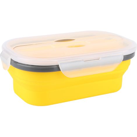 Boîte à lunch pliable en silicone portable de 800 ml, type bento, idéale pour les pique-niques et les voyages en plein air (jaune). (1/5)