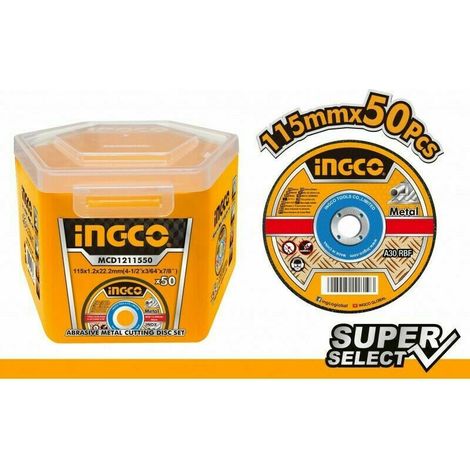 Disco Taglio Mola per Metallo e Inox 115/1,2/22.2 mm INGCO 50 pz in Contenitore (1/4)