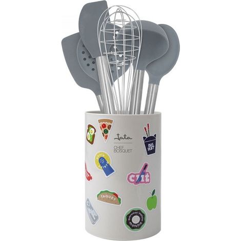 Jata HACC5460 Chef Bosquet: utensilios de cocina de silicona y acero inoxidable con soporte de almacenamiento, 6 utensilios: bat