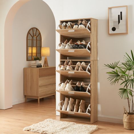 Scarpiera Sykkylven con 5 Contenitori Ribaltabili - Effetto Rovere Sonoma [en.casa]