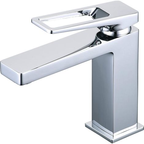 ZOLGINAH Grifo de baño de lavabo de un solo mango cromado, grifo de lavabo de diseño creativo moderno, grifos de aireador de un solo orificio, latón puro, plateado (1/5)