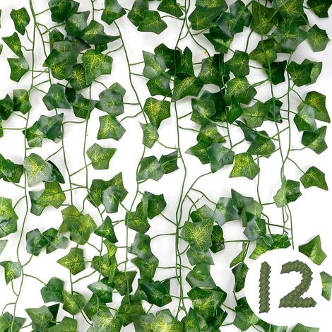 12 pièces Lierre Guirlande Plantes Artificielles, Artificielle Lierres Plante, 25.2m Exterieur Faux Lierre, Artificiel Guirlande Vigne Décoration pour Cuisine, Jardin, Fête, Mariage, Bureau (1/5)