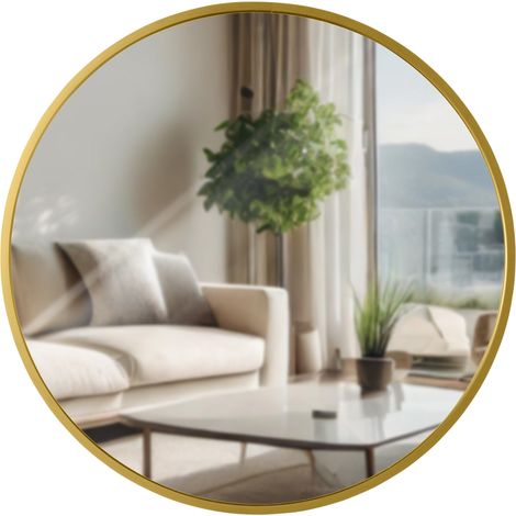 Miroir mural rond en métal doré diamètre 45 cm 100008598