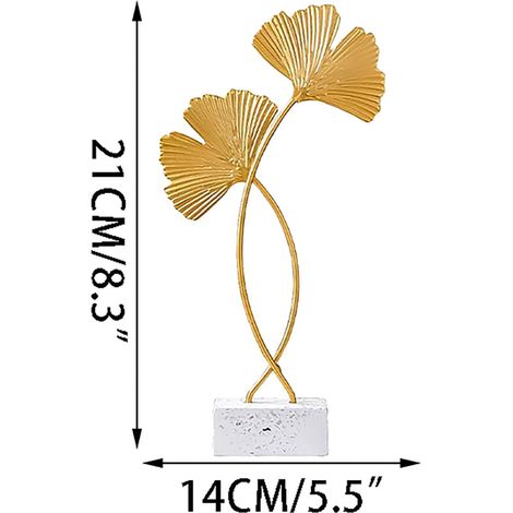 Ornement En Forme De Feuille De Ginkgo - Décoration De Table En Métal Doré - Base En Marbre - Style Nordique - Pour Salon Ou Bureau - 1 Pièce (1/5)