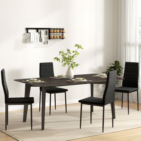 Ensemble de 4 chaises à manger,design sans accoudoirs,tissu,pieds métalliques,noir (1/5)