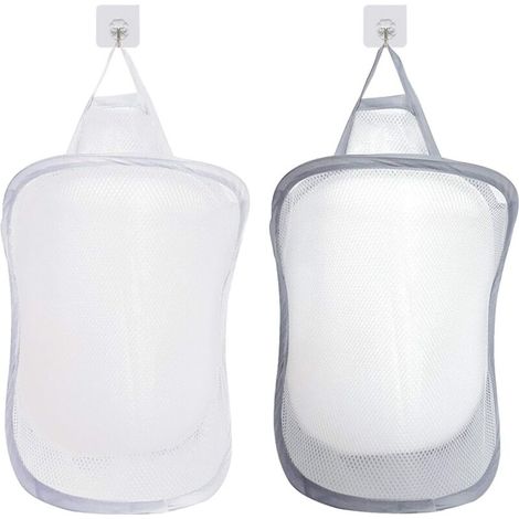 Cesto portabiancheria grigio e bianco, organizer pieghevole per la biancheria, beauty case pieghevole, organizer per giocattoli da appendere con 2 maniglie (ganci non inclusi) -Crezuo