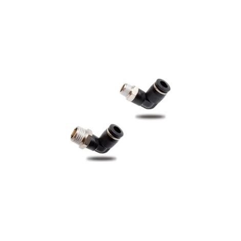 Juego de 6 racores neumáticos de conexión rápida con rosca externa, conector neumático angular negro, apto para herramientas de bricolaje (4 mm, M5) - Crezuo (1/4)