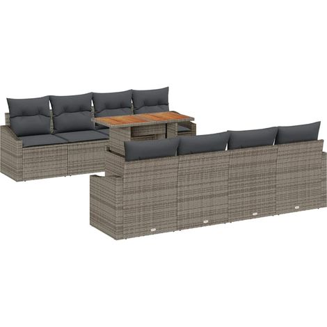 Garden Sofa Set with Storage 9 pcs Grey Poly rattan vidaXL