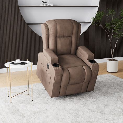 Sillón elevador reclinable eléctrico con masaje, calefacción y portavasos - Marrón (1/5)
