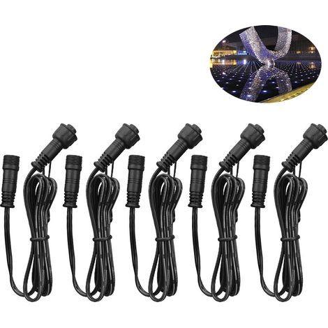 OIMG Lot de 5 rallonges à 2 broches pour éclairage de terrasse monochrome, 1 m (3,28 pi) avec connecteurs mâle et femelle à 2 broches aux deux extrémités pour éclairage de terrasse LED monochrome (1/5)