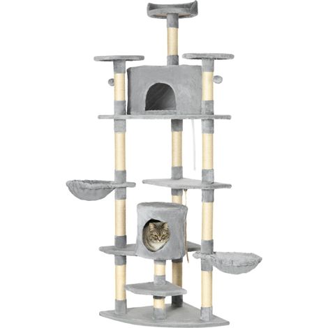 Arbre à chat XXL de 200 cm avec niches et hamacs, robuste pour les grands chats, gris clair Ce produit est fabriqué avec