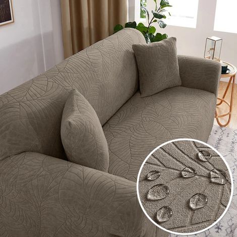 Fodera per divano impermeabile ed espandibile con motivo foglia in rilievo – Colore kaki – Per divano 4 posti (235 a 300 cm), senza fodera per cuscini