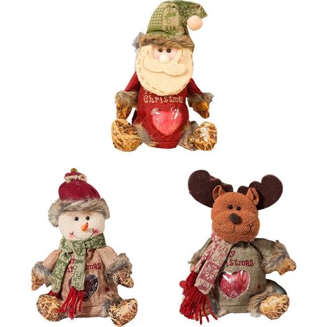 Sacs cadeaux de Noël en toile de jute, fermeture éclair, peluche, Père Noël 3D, bonhomme de neige, poupée, sacs à fruits, sac de rangement réutilisable en tissu pour cadeaux et bonbons (1/5)