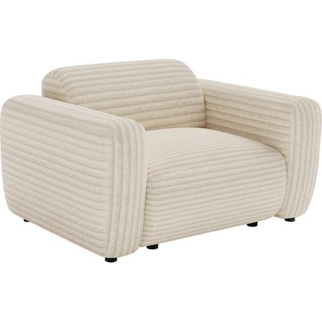Fauteuil en velours côtelé grosses côtes beige POGNI de Maison Céphy (1/4)