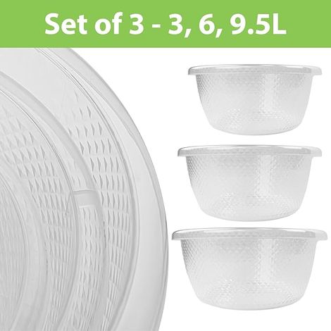 JVL Plastic Sapphire Round Salad Serving Mixing Bowls, Set of 3, 3L, 6L, 9.5L (1/5)