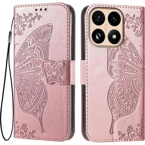 Funda tipo libro para Xiaomi 15T, Mariposa, oro rosa (1/5)