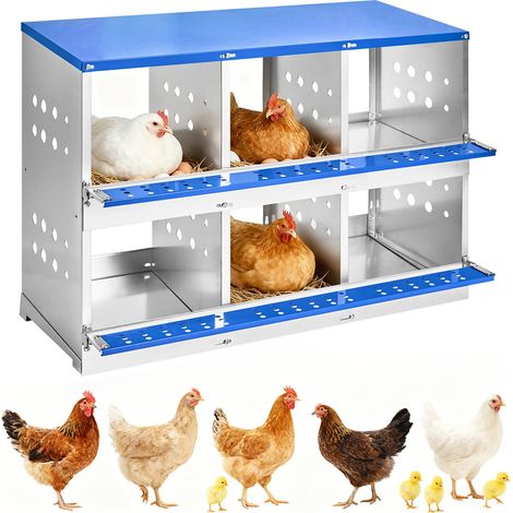 Pondoir Poules Pondeuses 6 Compartiments, Aération Intégrée, Murale / Sol, Résiste Aux Coups De Bec , Ramassage Des Œufs, Sans couvercle, Bleu (1/5)
