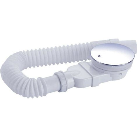 Duschablauf 90 mm, extra flach, Ablaufloch für Duschwanne, Siphon mit Anti-Geruch-System, Haarsieb, flexibler Schlauch, Chromblende, weiß, einteilig (1/4)