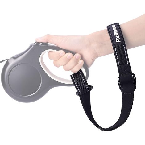 Short Dog Lead, Safety Bracelet for Roller Lead, Dog Lead, Reflective Stitching and Adjustable, Soft Padded Handle, Extra Layer Safety for Pushchairs (Black) (1/5)