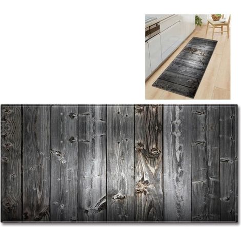 Tapis Absorbant Antidérapant - Polyester - Modèle Bois - Lavable en Machine - 40 x 120 cm - Gris (1/3)