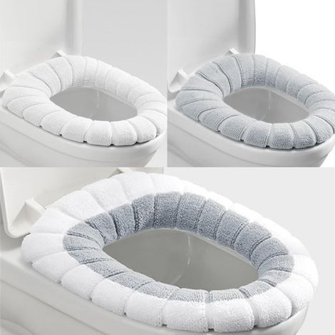3pcs - Housse de siège WC - Coussin de toilettes - Antibactérien et extensible - Pour abattant forme O et carrée - Lavable - Multicolore - 42x33cm (1/5)