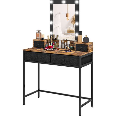 Tocador de maquillaje con espejo iluminado ajustable 90 x 40 x 148 cm 4 cajones almacenamiento moderno industrial de melamina marrón 210001608 (1/4)