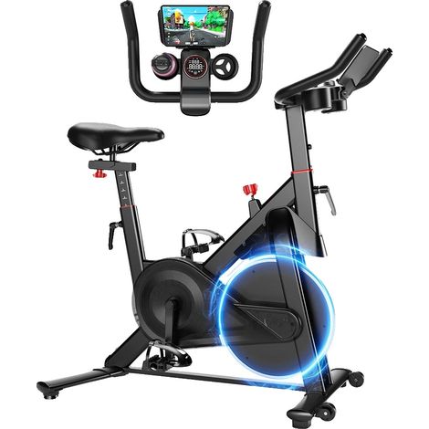 Bicicleta estática, 32 niveles de resistencia, monitor LCD, color negro/rojo. (1/2)