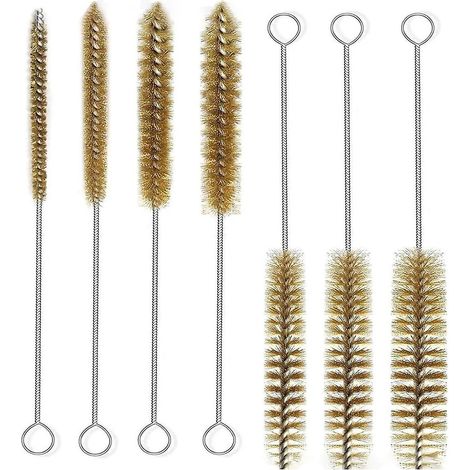 Ensemble de 7 brosses de nettoyage en fil de laiton pour tubes et bouteilles, brosses métalliques pour le nettoyage des tuyaux et des canalisations. (1/5)