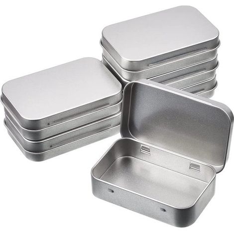 Set di 6 barattoli di latta, barattoli rettangolari in metallo con coperchio incernierato, mini contenitori per la conservazione in viaggio, piccoli contenitori per la casa, pratici (1/5)