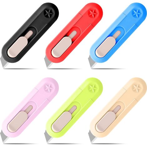 Lot de 6 petits couteaux utilitaires, mini coupe-boîte, cutter pour déballer et ouvrir des lettres, mini cutter portable, couteau universel rétractable pour enveloppes, emballage boîte de (1/5)