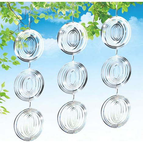 3D Rond Effaroucheur Oiseaux Exterieur, 3Pcs Carillon à Vent Anti Oiseaux, 360 Degrés Repulsif Oiseaux, Répulsif Oiseaux Reflechissants Rotatif, Rond effaroucheur Oiseaux Exterieur, pour Jardin (1/5)