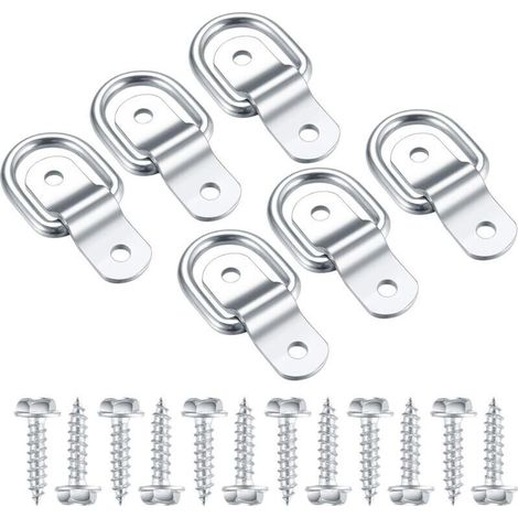 Anelli di fissaggio a D in acciaio inox 304 – Set da 6 pezzi + 12 viti per rimorchi, auto, amache o campeggio – Fissaggio robusto e durevole