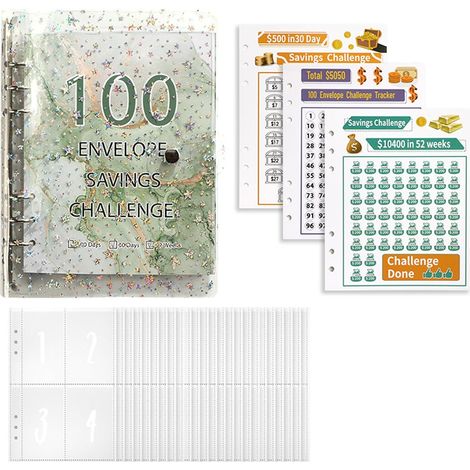 Tirelire pour défis d'argent, 100 enveloppes, pour reliure budgétaire, pour couples, bureaux, maison, école, vert (1) (1/5)