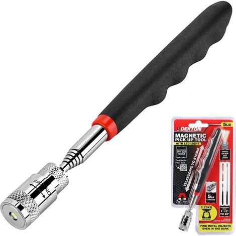 Dekton Magnetic Pick Up Tool With Led Light Extendable Retrieval Rod Hand Tool