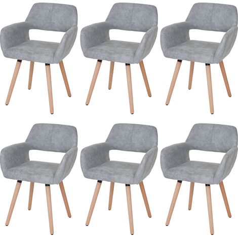 [NUNCA USADO] Juego de 6 sillas de comedor HHG-429 II, silla de cocina, diseño retro años 50, textil, vintage gris hormigón, patas ligeras (1/5)