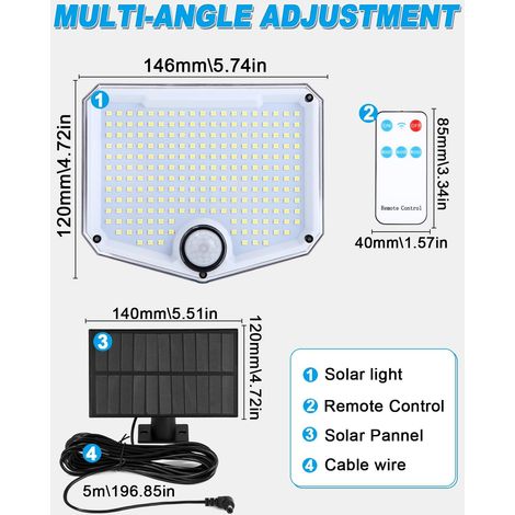 2 pezzi luci solari per esterni, 222 luci solari a LED con sensore di movimento per esterni, illuminazione solare per esterni, illuminazione grandangolare a 240°, lampada solare, facile installazione (1/4)