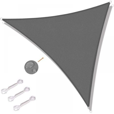3x3x3m Triangular Sun Shade Sail for Outdoor Use, Patio, Garden, UV Protection, Grey, (1/4)
