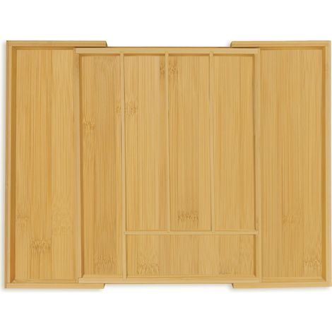 Relaxdays Cutlery Tray, Extendable Insert, 5 to 7 Compartments, Drawer Organiser, Bamboo & MDF, Utensil Storage, Natural (1/5)