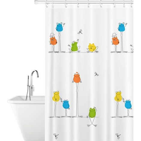 Lustiger Dusch- und Badewannenvorhang mit Froschmotiv, wasserdicht, aus Polyester, mit 12 Ringen, schimmelresistent, maschinenwaschbar, 180 x 180 cm (1/5)