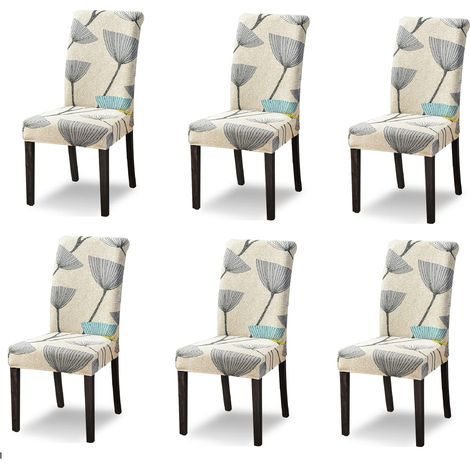 Housse de Chaise Extensible Lot de 6 Housse de Chaise Salle à Manger Universel Lavable Moderne Couvre Couverture de Chaise pour Décor Salle à Manger Restaurant Hôtel Bouquet,Feuilles Beiges (1/5)