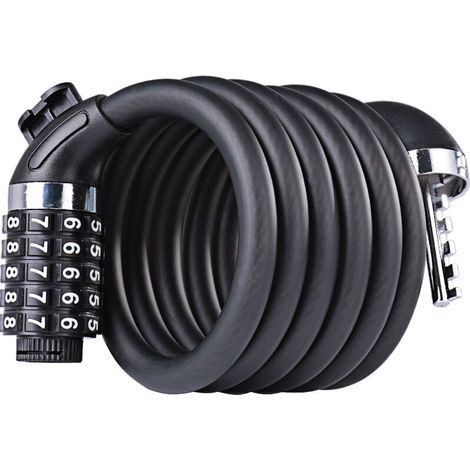Cadenas de Vélo, 180cm x 12mm Câble Antivol pour Vélo/Scooter/Motos/Portail Vélo, avec 5 Chiffres Intelligente Code et vélo Titulaire, Couleur Noir (1/5)