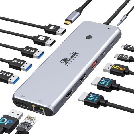 Station d'accueil USB C Triple Display 13 en 1 Docking Station Laptop Double écran Hub USB C avec 2X HDMI, Displayport, 8 USB C/A Ports, Gigabit Ethernet, 100 W PD, Audio/Micro pour 15 (1/5)