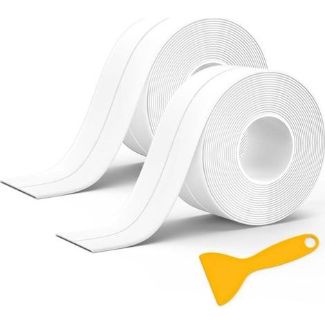 2 rouleaux de ruban adhésif d'étanchéité pour salle de bain, cuisine, baignoire, toilettes, mur, sol avec outil d'étanchéité (320 x 3,8 cm) (1/4)