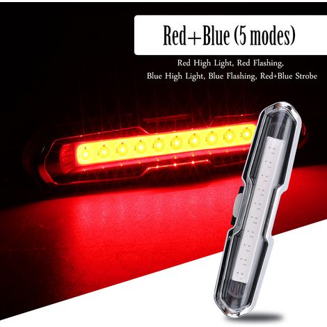 Feu arrière de vélo de montagne LED rechargeable par USB (rouge-bleu)